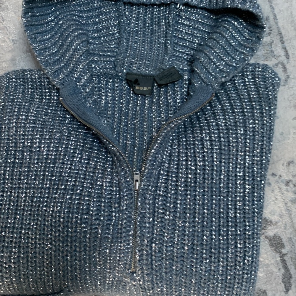 Half zip hooded pullover.